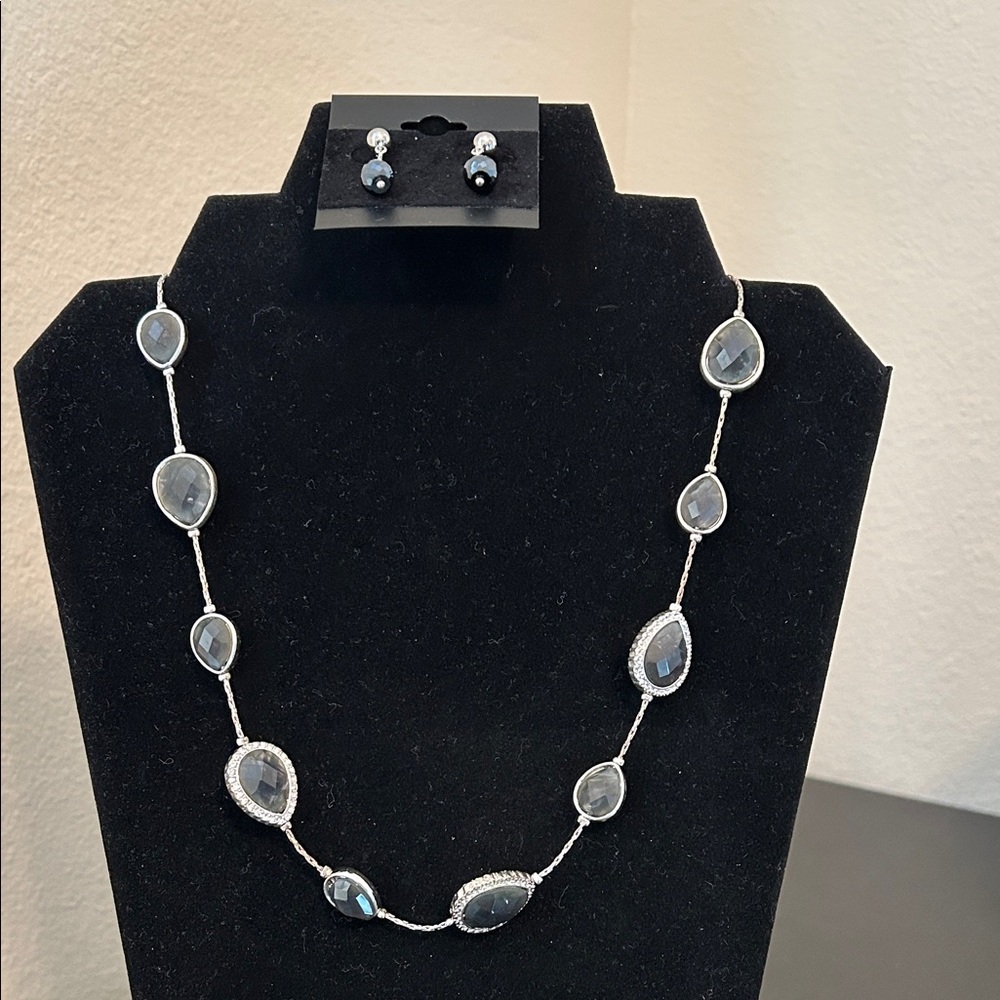 Jones New York Silver and Blue Necklace and Earring Set